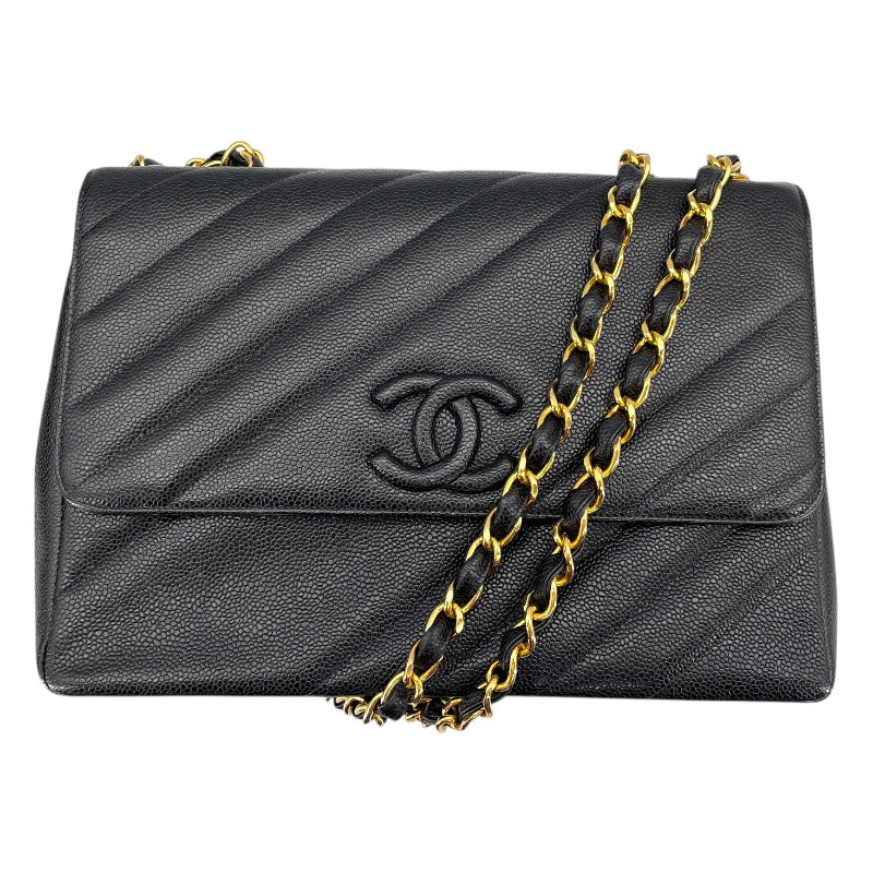 シャネル CHANEL チェーンショルダー シリアル3番台 ブラック×ゴールド金具 キャビアスキン レディース ショルダーバッグ