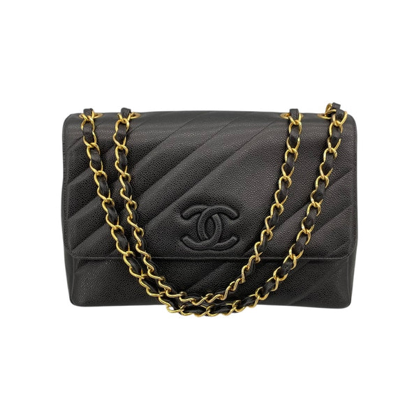 シャネル CHANEL チェーンショルダーバッグ ブラック×GD金具 キャビアスキン レディース ショルダーバッグ