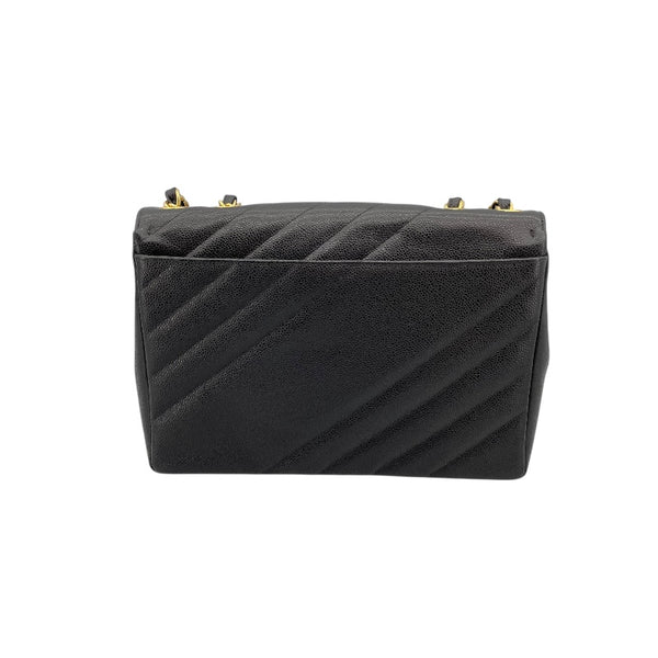 シャネル CHANEL チェーンショルダーバッグ ブラック×GD金具 キャビアスキン レディース ショルダーバッグ