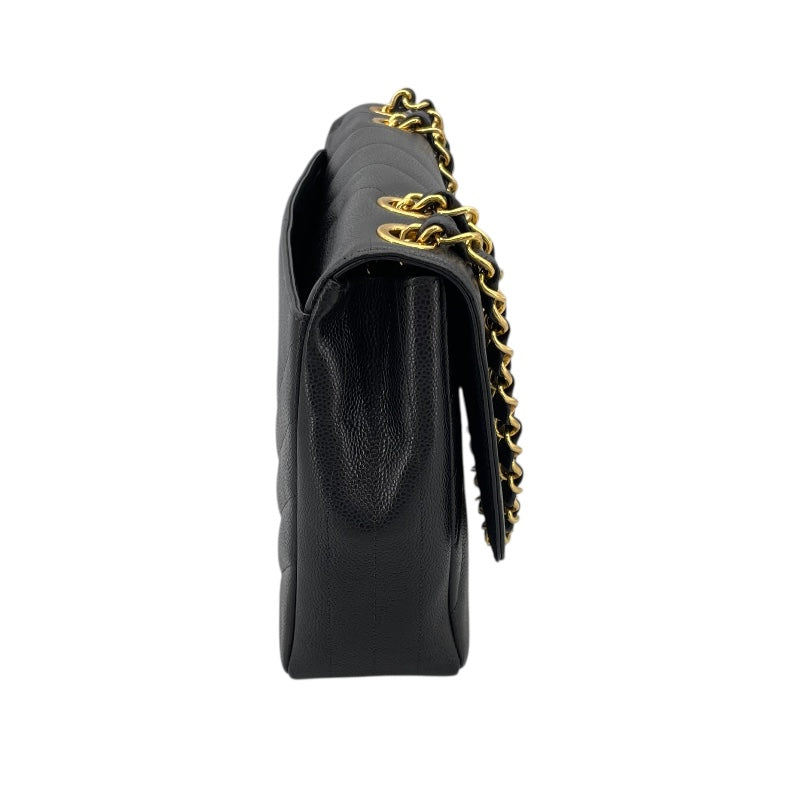 シャネル CHANEL チェーンショルダーバッグ ブラック×GD金具 キャビアスキン レディース ショルダーバッグ