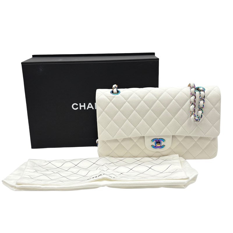 シャネル CHANEL マトラッセ25 A01112 ホワイト レインボー金具 キャビアスキン レディース ショルダーバッグ