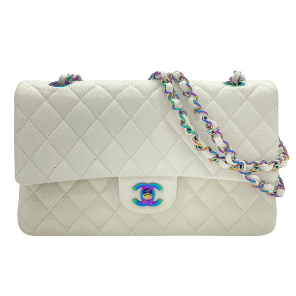 シャネル CHANEL マトラッセ25 A01112 ホワイト レインボー金具 キャビアスキン レディース ショルダーバッグ