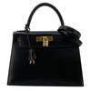 エルメス HERMES ケリー28 外縫い □F刻 ブラック/GD金具 ボックスカーフ レディース ショルダーバッグ