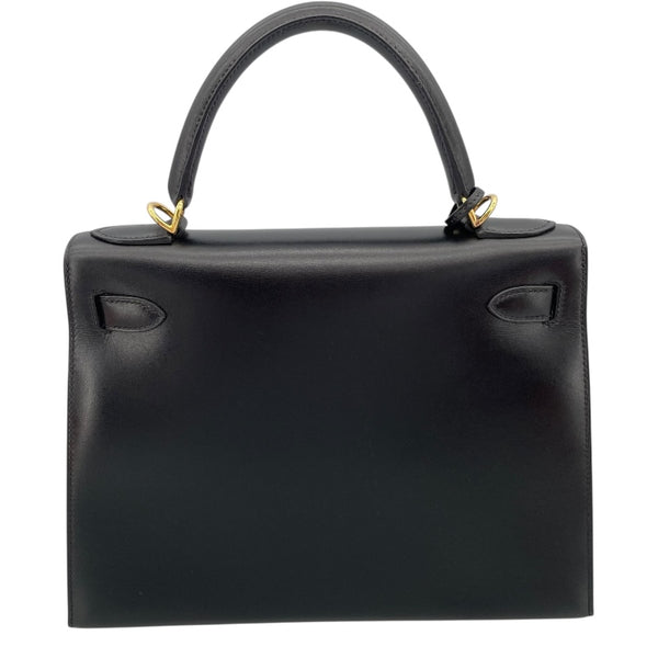 エルメス HERMES ケリー28 外縫い □F刻 ブラック/GD金具 ボックスカーフ レディース ショルダーバッグ