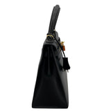 エルメス HERMES ケリー28 外縫い □F刻 ブラック/GD金具 ボックスカーフ レディース ショルダーバッグ