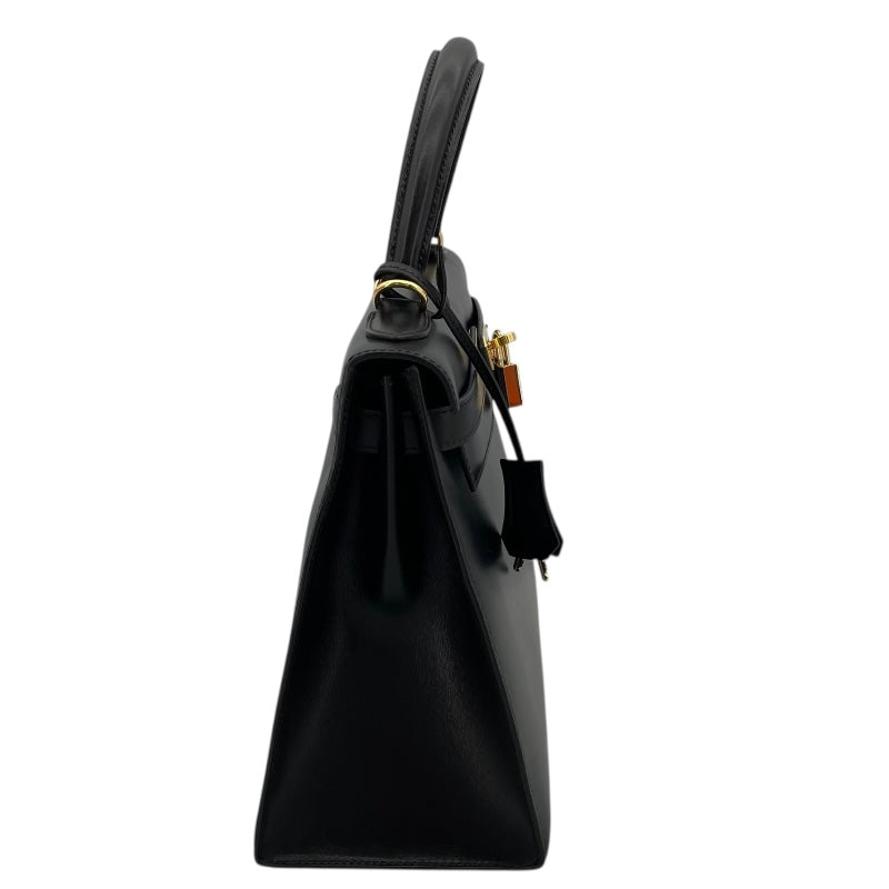 エルメス HERMES ケリー28 外縫い □F刻 ブラック/GD金具 ボックスカーフ レディース ショルダーバッグ
