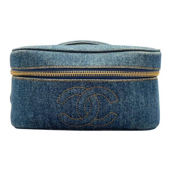 シャネル CHANEL バニティ A01618　46番台 ブルー　ゴールド金具 デニム レディース ハンドバッグ