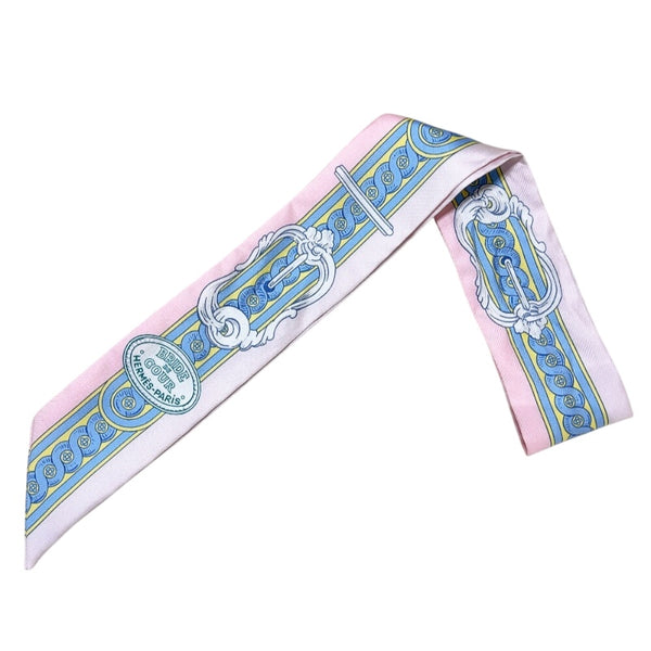 エルメス HERMES ツイリー 法廷の勒 Bride de Cour ローズ ペール/シエル/ジョーヌ シルク100% レディース スカーフ