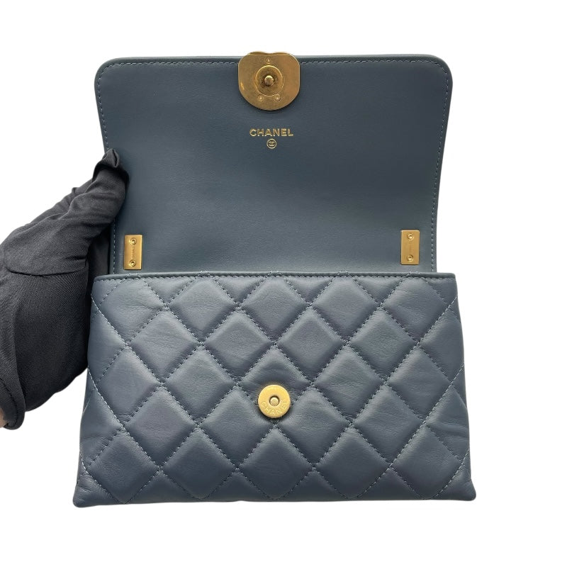 シャネル CHANEL マトラッセスモールフラップバッグ ブルー　ゴールド金具 ラムスキン レディース ショルダーバッグ