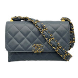 シャネル CHANEL マトラッセスモールフラップバッグ ブルー　ゴールド金具 ラムスキン レディース ショルダーバッグ