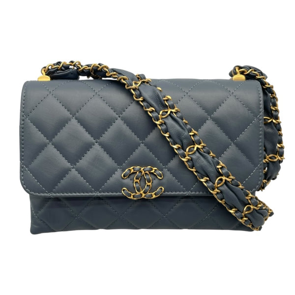 シャネル CHANEL マトラッセスモールフラップバッグ ブルー　ゴールド金具 ラムスキン レディース ショルダーバッグ