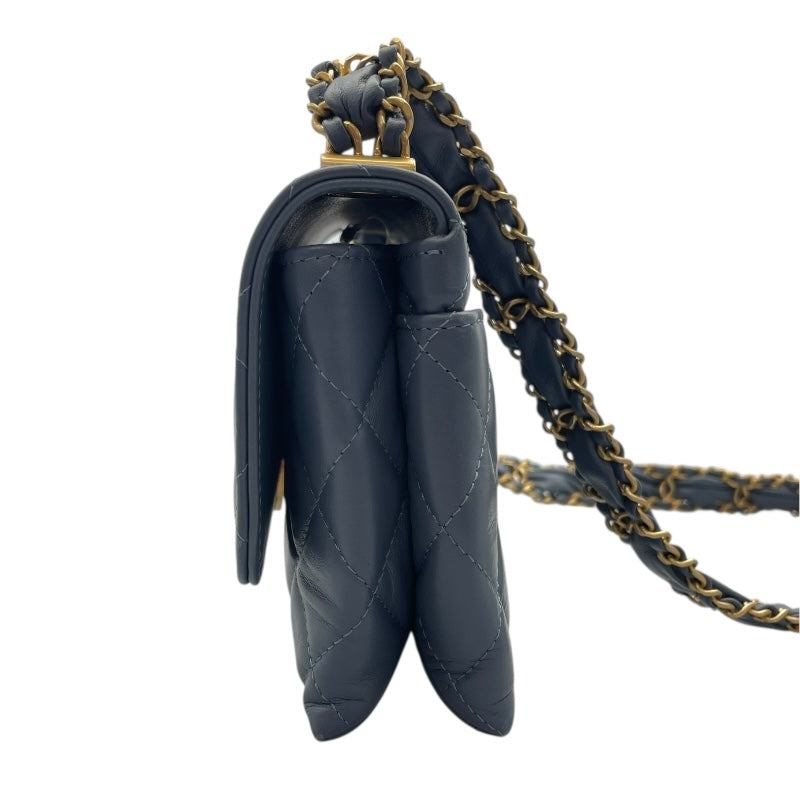 シャネル CHANEL マトラッセスモールフラップバッグ ブルー　ゴールド金具 ラムスキン レディース ショルダーバッグ