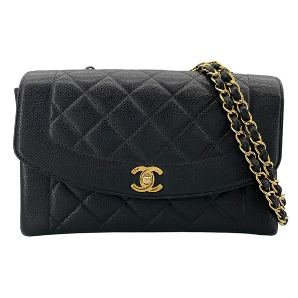 シャネル CHANEL ダイアナ25 A01165　50番台 ブラック　ゴールド金具 キャビアスキン レディース ショルダーバッグ
