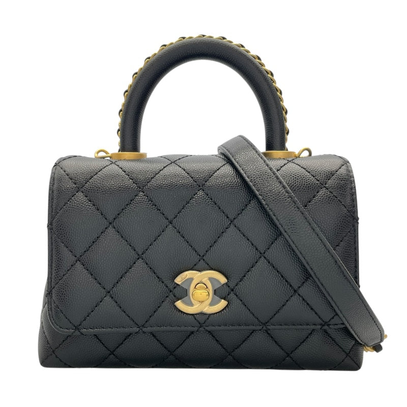 シャネル CHANEL ココハンドルXXS AS2215 ブラック　ゴールド金具 キャビアスキン レディース ショルダーバッグ