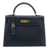 エルメス HERMES ケリー32 外縫い □C刻 ブラック×ゴールド金具 アルデンヌ レディース ハンドバッグ