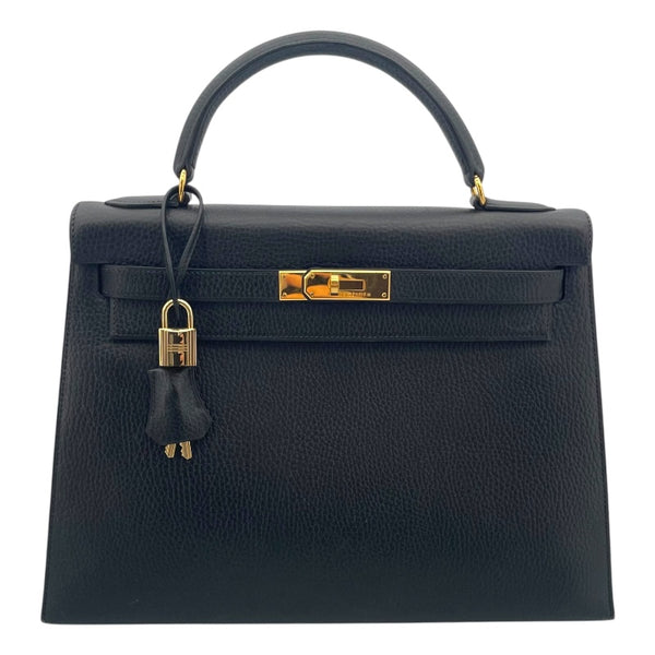 エルメス HERMES ケリー32 外縫い □C刻 ブラック×ゴールド金具 アルデンヌ レディース ハンドバッグ
