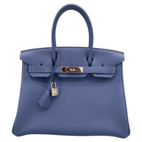 エルメス HERMES バーキン30 C刻 ブルーブライトン シルバー金具 トゴ レディース ハンドバッグ