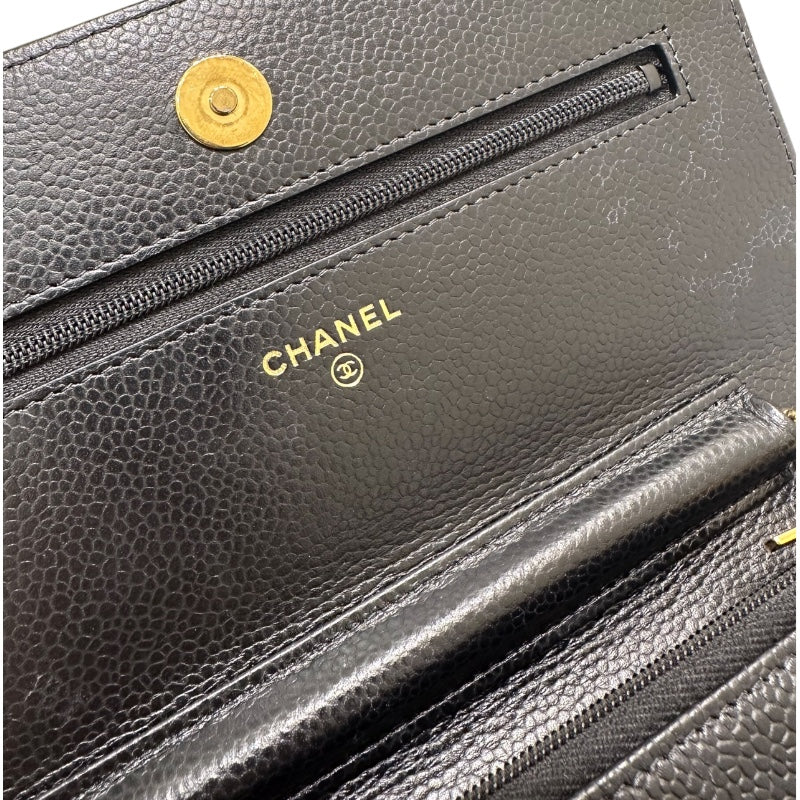 シャネル CHANEL マトラッセ　チェーンウォレット ブラック キャビアスキン レディース ショルダーバッグ