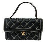 シャネル CHANEL ワイルドステッチハンドバッグ ブラック ゴールド金具 カーフ レディース ハンドバッグ
