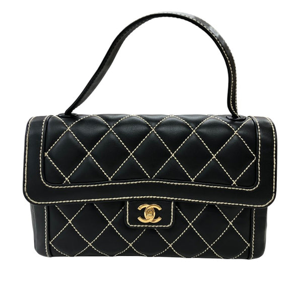 シャネル CHANEL ワイルドステッチハンドバッグ ブラック ゴールド金具 カーフ レディース ハンドバッグ