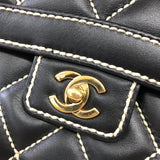 シャネル CHANEL ワイルドステッチハンドバッグ ブラック ゴールド金具 カーフ レディース ハンドバッグ