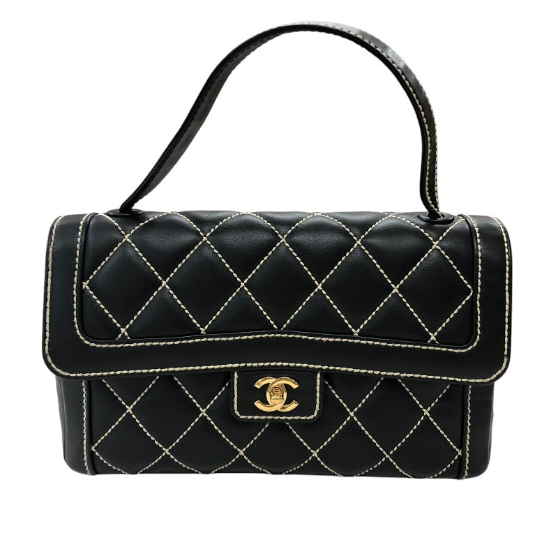 シャネル CHANEL ワイルドステッチハンドバッグ ブラック ゴールド金具 カーフ レディース ハンドバッグ