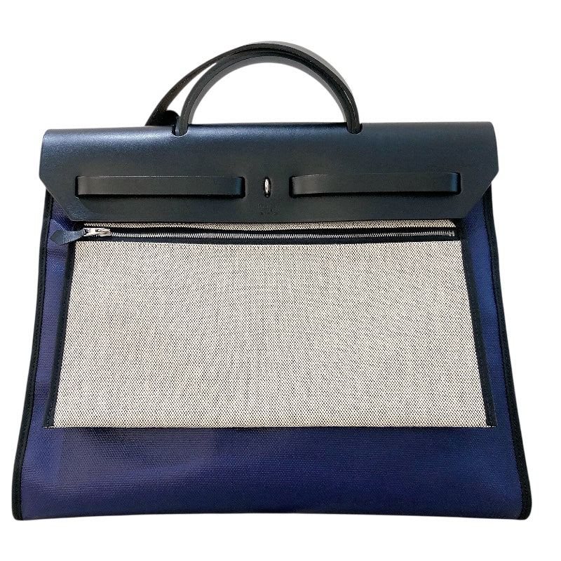 エルメス HERMES エールバッグジップMM D刻 ブルー・ブラック トワル・ハンター ユニセックス ショルダーバッグ