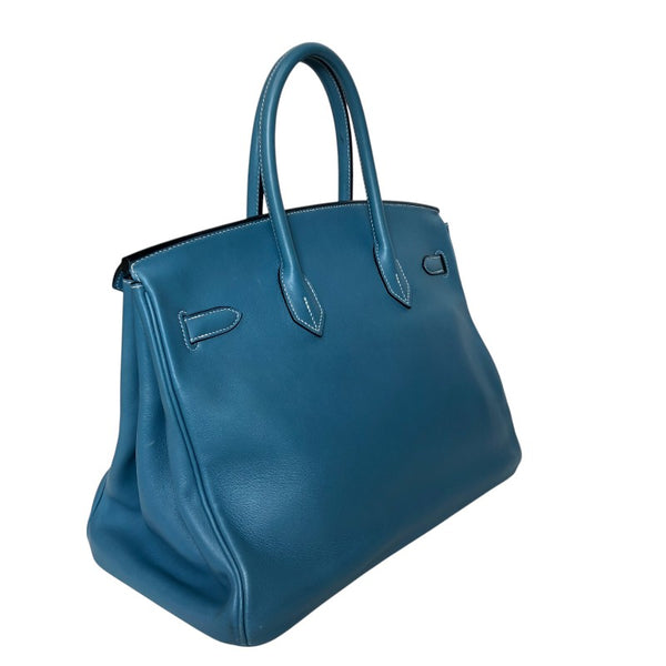 エルメス HERMES バーキン35 □J刻 ブルージーン シルバー金具 スイフト レディース ハンドバッグ