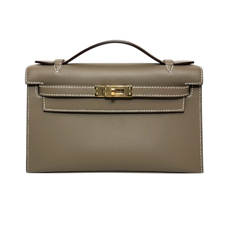 エルメス HERMES ポシェットケリー Ｗ刻 エトゥープ ゴールド金具 スイフト レディース ハンドバッグ