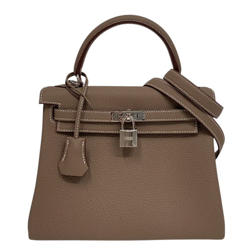 エルメス HERMES ケリー25 内縫い W刻 エトゥープ シルバー金具 トゴ レディース ハンドバッグ