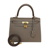 エルメス HERMES ケリー25 外縫い B刻 エトゥープ ゴールド金具 エプソン レディース ハンドバッグ