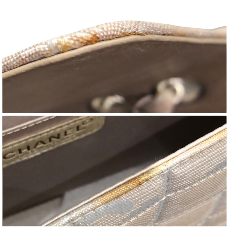 シャネル CHANEL ニュートラベルラインフラップバッグ A15285 ベージュ シルバー金具 ナイロンジャガード レディース ショルダーバッグ