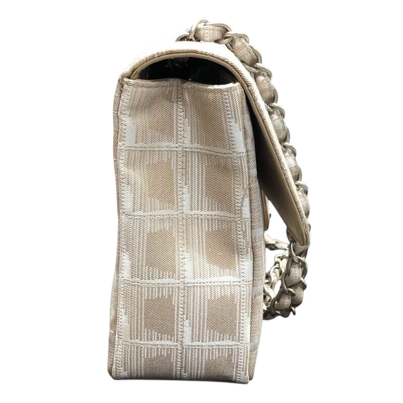 シャネル CHANEL ニュートラベルラインフラップバッグ A15285 ベージュ シルバー金具 ナイロンジャガード レディース ショルダーバッグ