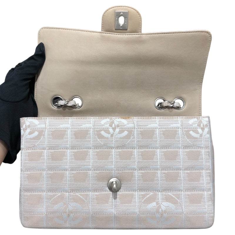 シャネル CHANEL ニュートラベルラインフラップバッグ A15285 ベージュ シルバー金具 ナイロンジャガード レディース ショルダーバッグ