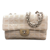 シャネル CHANEL ニュートラベルラインフラップバッグ A15285 ベージュ シルバー金具 ナイロンジャガード レディース ショルダーバッグ