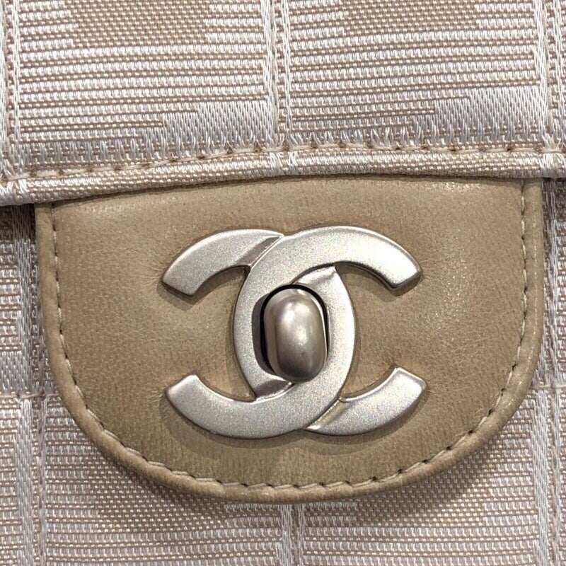 シャネル CHANEL ニュートラベルラインフラップバッグ A15285 ベージュ シルバー金具 ナイロンジャガード レディース ショルダーバッグ