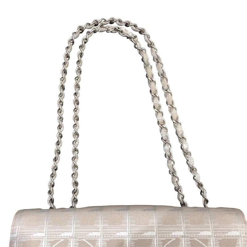 シャネル CHANEL ニュートラベルラインフラップバッグ A15285 ベージュ シルバー金具 ナイロンジャガード レディース ショルダーバッグ