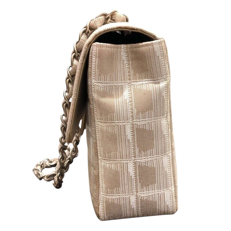 シャネル CHANEL ニュートラベルラインフラップバッグ A15285 ベージュ シルバー金具 ナイロンジャガード レディース ショルダーバッグ