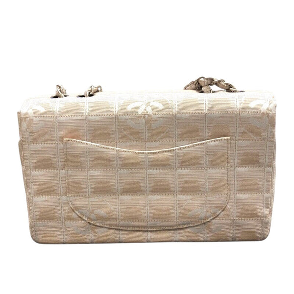 シャネル CHANEL ニュートラベルラインフラップバッグ A15285 ベージュ シルバー金具 ナイロンジャガード レディース ショルダーバッグ