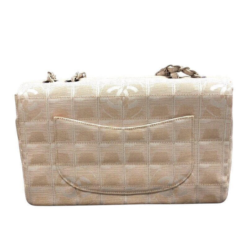 シャネル CHANEL ニュートラベルラインフラップバッグ A15285 ベージュ シルバー金具 ナイロンジャガード レディース ショルダーバッグ