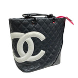 シャネル CHANEL カンボンライン トート スモール A25166 ブラック×ホワイト×ピンク ラムレザー レディース トートバッグ