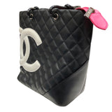 シャネル CHANEL カンボンライン トート スモール A25166 ブラック×ホワイト×ピンク ラムレザー レディース トートバッグ