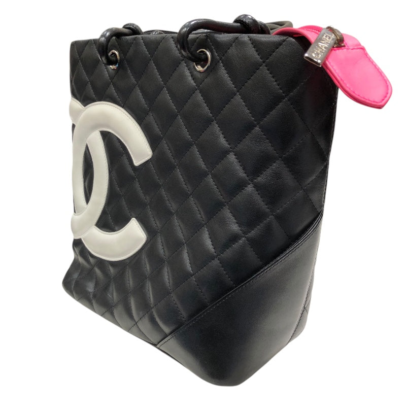 シャネル CHANEL カンボンライン トート スモール A25166 ブラック×ホワイト×ピンク ラムレザー レディース トートバッグ