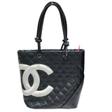 シャネル CHANEL カンボンライン トート スモール A25166 ブラック×ホワイト×ピンク ラムレザー レディース トートバッグ