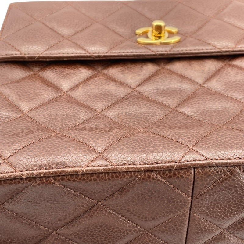 シャネル CHANEL マトラッセ レザーショルダーバッグ 4番台 ブラウン ゴールド金具 キャビアスキン レディース ショルダーバッグ