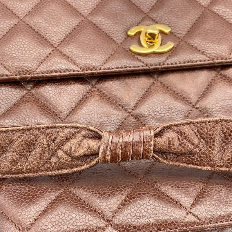 シャネル CHANEL マトラッセ レザーショルダーバッグ 4番台 ブラウン ゴールド金具 キャビアスキン レディース ショルダーバッグ