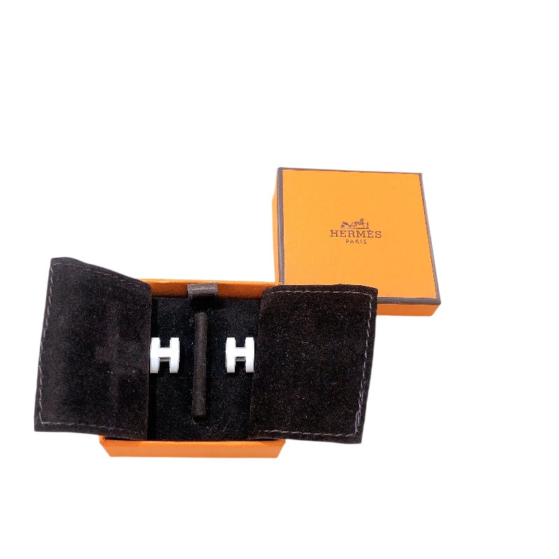 エルメス HERMES ポップアップミニピアス ホワイト シルバー金具 エナメル・メタル アクセサリー