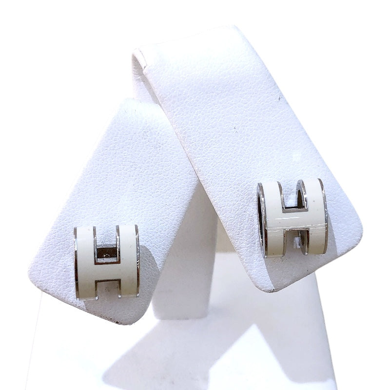 エルメス HERMES ポップアップミニピアス ホワイト シルバー金具 エナメル・メタル アクセサリー