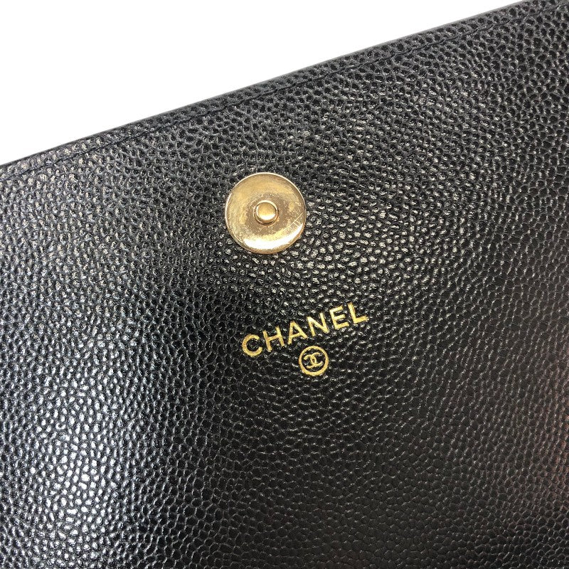 シャネル CHANEL ボーイシャネル チェーンウォレット ブラック ゴールド金具 キャビアスキン レディース ショルダーバッグ