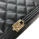 シャネル CHANEL ボーイシャネル チェーンウォレット ブラック ゴールド金具 キャビアスキン レディース ショルダーバッグ